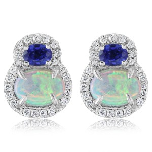 Parle 14kt White Gold Opal, Sapphire And Diamond Earrings