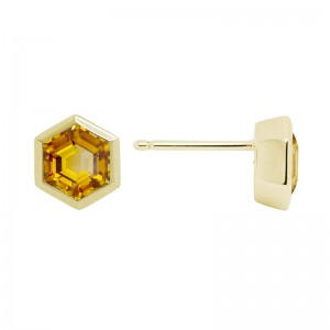 14kt Yellow Gold Hexagon Citrine Stud Earrings