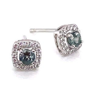 14kt White Gold Alexandrite And Diamond Halo Earrings