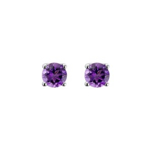 14kt White Gold 5mm Round Amethyst Stud Earrings