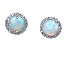 Parle 14kt White Gold Opal And Diamond Halo Stud Earrings