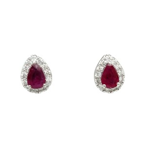 14kt White Gold Pear Ruby And Diamond Halo Earrings