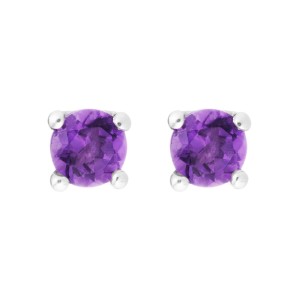 14kt White Gold 4mm Round Amethyst Stud Earrings