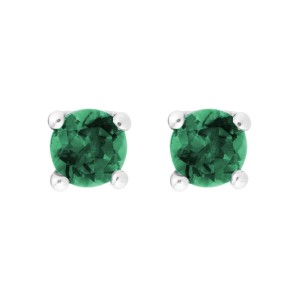 14kt White Gold 4mm Round Lab Created Emerald Stud Earrings