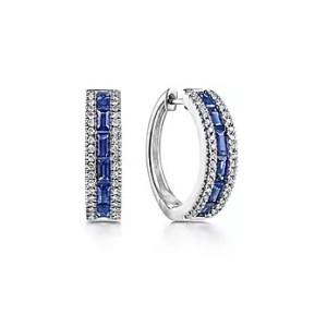 Gabriel & Co. 14kt White Gold Sapphire And Diamond Hoop Earrings