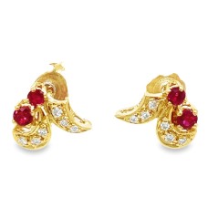 Estate 18kt Yellow Gold Ruby And Diamond Earrings
