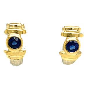 Estate 18kt Two-tone Gold Sapphire Half Hoop Earrings
