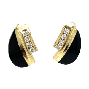 Estate 14kt Yellow Gold Onyx And Diamond Earrings