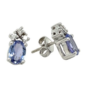 Estate 14kt White Gold Tanzanite And Diamond Stud Earrings