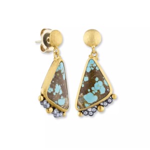 Lika Behar 24kt Yellow Gold Over Oxidized Sterling Silver, Turquoise And Diamond "Healing Vibes" Dangle Earrings