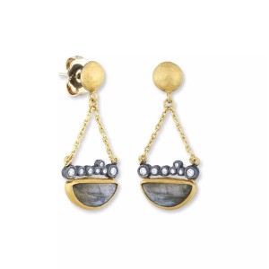 Lika Behar 24kt Gold And Oxidized Sterling Silver "Dylan Half Moon" Labradorite Dangle Earrings