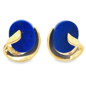 Estate 18kt Yellow Gold Lapis Swirl Earrings