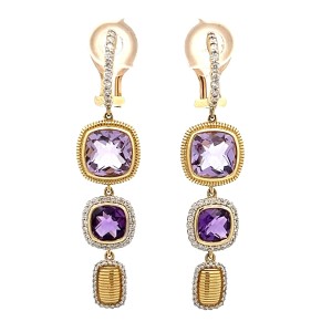 Sloane Street 18kt Yellow Gold Amethyst And Diamond Dangle Earrings