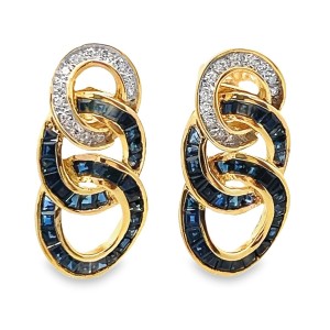 Estate 18kt Yellow Gold Sapphire And Diamond Circle Drop Earrings