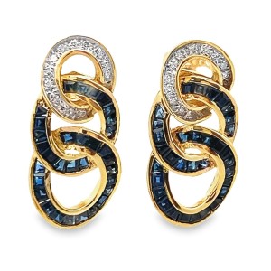 Estate 18kt Yellow Gold Sapphire And Diamond Circle Drop Earrings