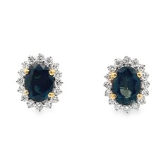 Estate 18kt Yellow Gold Sapphire And Diamond Halo Earrings