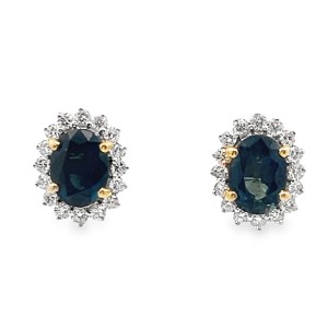 Estate 18kt Yellow Gold Sapphire And Diamond Halo Earrings