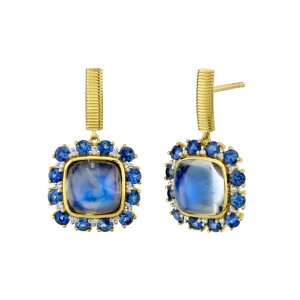 Sloane Street 18kt Yellow Gold Moonstone, Sapphire And Diamond Dangle Earrings