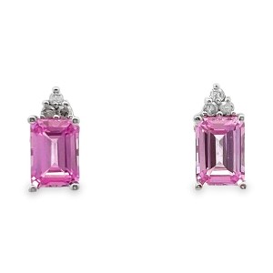 Estate 14kt White Gold Pink Sapphire And Diamond Earrings