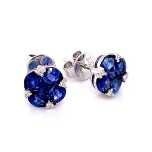 18kt White Gold Sapphire And Diamond Cluster Earrings