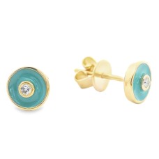 14kt Yellow Gold Blue Enamel And Diamond Earrings
