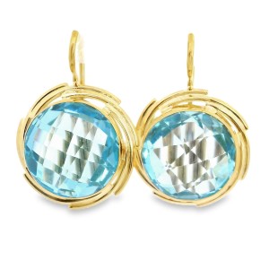 Estate 18kt Yellow Gold Blue Topaz Earrings