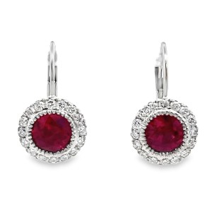 Estate 14kt White Gold Ruby And Diamond Drop Earrings. These