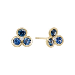14kt Yellow Gold Sapphire Three-petal Flower Earrings
