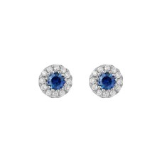 14kt White Gold Petite Sapphire And Diamond Halo Stud Earrings