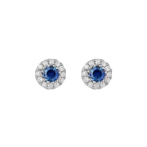 14kt White Gold Petite Sapphire And Diamond Halo Stud Earrings