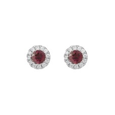 14kt White Gold Petite Ruby And Diamond Halo Stud Earrings