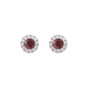 14kt White Gold Petite Ruby And Diamond Halo Stud Earrings