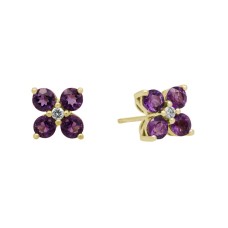 14kt Yellow Gold Amethyst And Diamond Clover Earrings