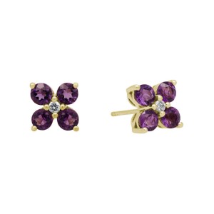 14kt Yellow Gold Amethyst And Diamond Clover Earrings