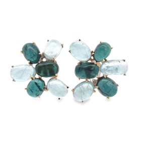 Estate 14kt Yellow Gold Topaz And Tourmaline Earrings