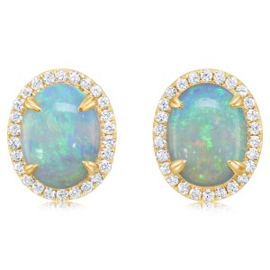 Parle 14kt Yellow Gold Opal And Diamond Halo Stud Earrings