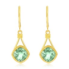 Michou 18kt Yellow Gold Green Amethyst Dangle Earrings.  