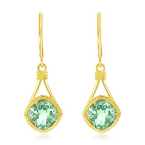 Michou 18kt Yellow Gold Green Amethyst Dangle Earrings.  