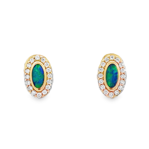 Kabana 14kt Yellow Gold Opal And Diamond Halo Earrings