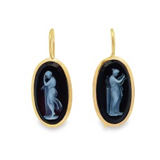 Estate 14kt Yellow Gold Onyx Cameo Earrings