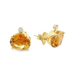 Estate 18kt Yellow Gold Citrine And Diamond Earrings