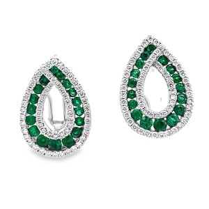 Estate Fana 14kt White Gold Emerald And Diamond "Infinity Loop" Earrings