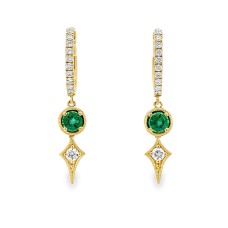 18kt Yellow Gold Emerald And Diamond Hoop Dangle Earrings