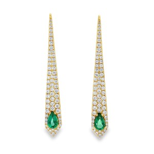 18kt Yellow Gold Emerald And Diamond Elongated Drop Earrings