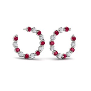 Vlora Adella 14kt White Gold Ruby And Diamond Circle Earrings