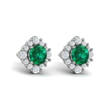 Vlora 14kt White Gold Emerald And Diamond Halo Earrings