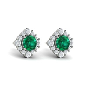 Vlora 14kt White Gold Emerald And Diamond Halo Earrings