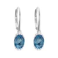 14kt White Gold London Blue Topaz And Diamond Leverback Dangle Earrings