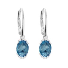 14kt White Gold London Blue Topaz And Diamond Leverback Dangle Earrings
