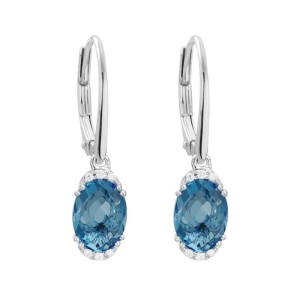 14kt White Gold London Blue Topaz And Diamond Leverback Dangle Earrings